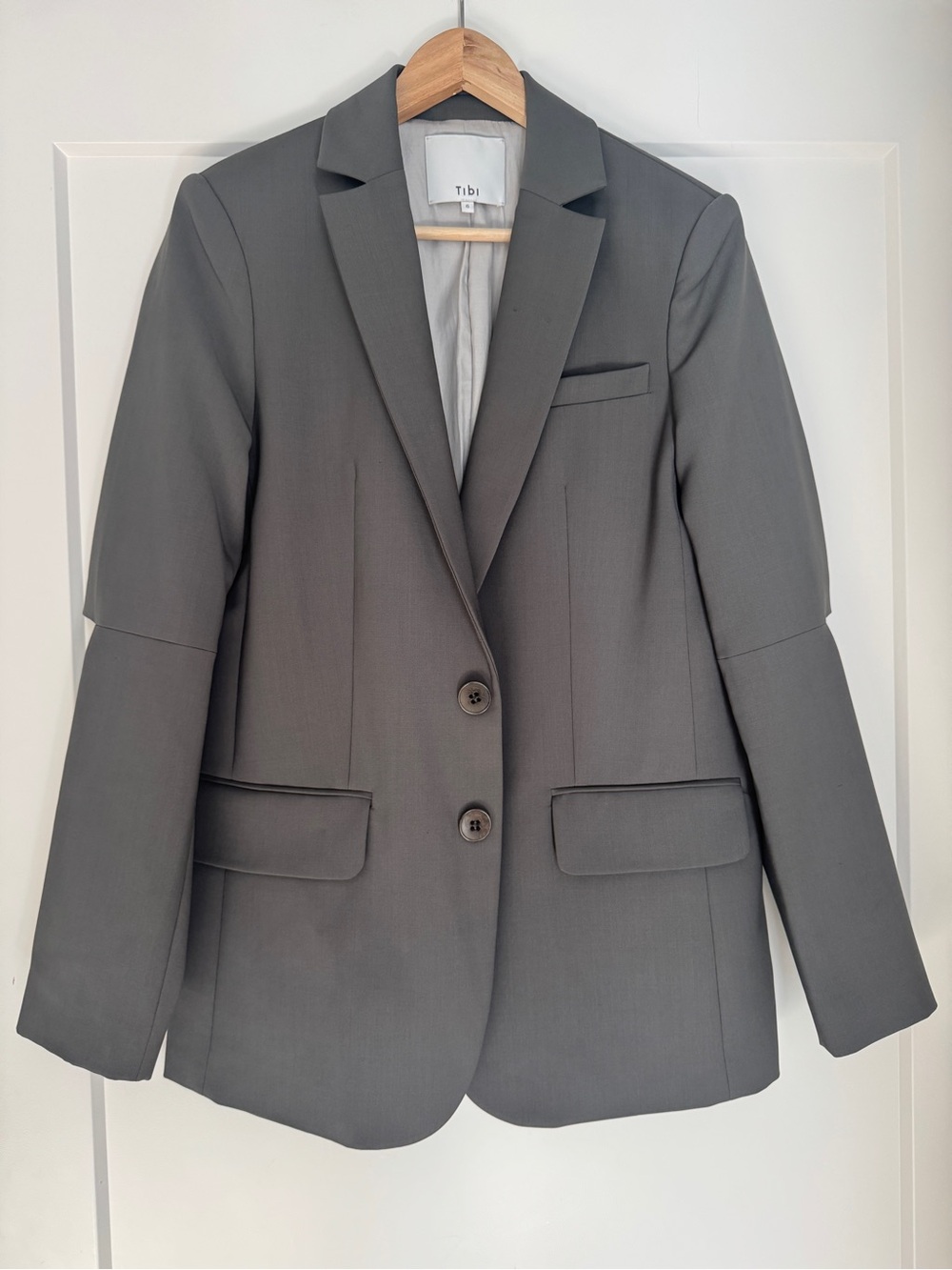 Tibi Tropical Wool Dark Stone Cutout Sleeve Marlon Blazer